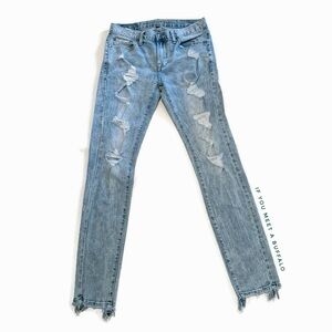 American Eagle AEO Men’s 29x34 Skinny Jeans Flex Light Wash Destroyed Skater Pun